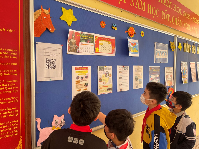 A group of people looking at a poster on a wall

Description automatically generated with low confidence