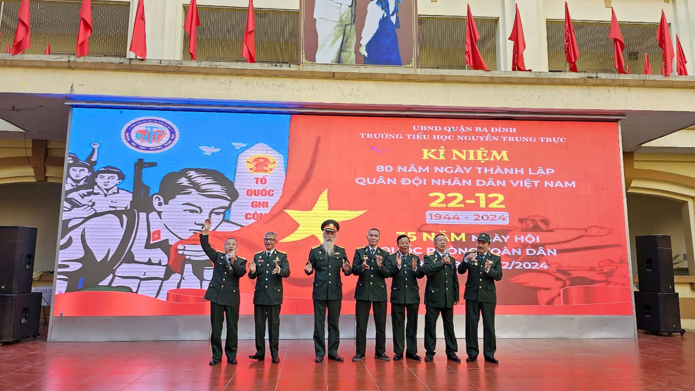 A group of men in uniform saluting
Description automatically generated