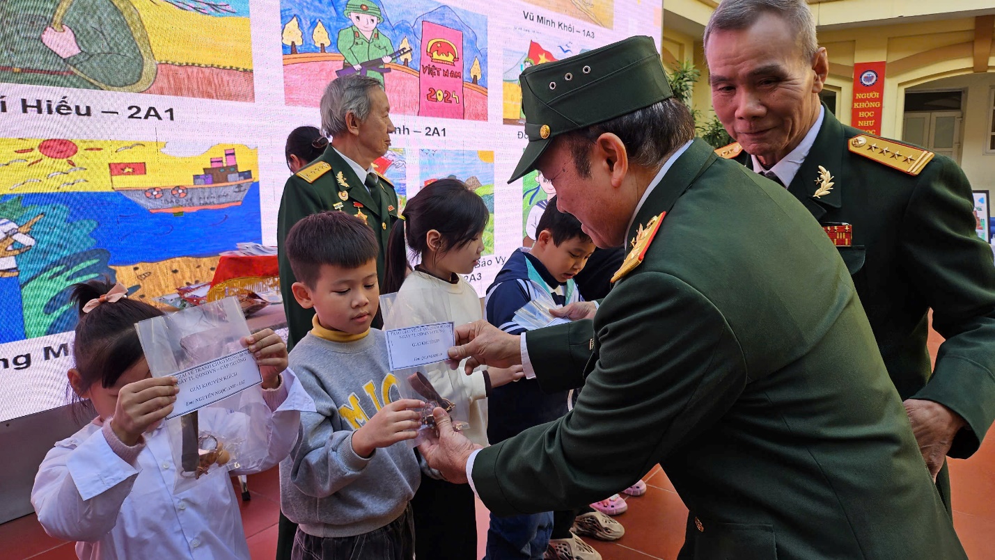 A person in a uniform holding a child's hand
Description automatically generated