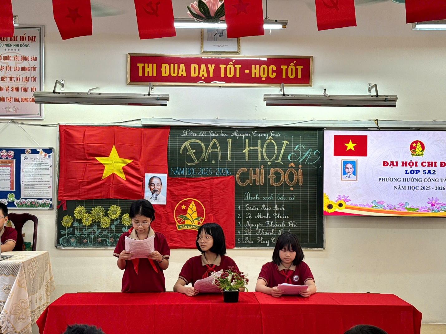 A group of girls sitting at a table in front of a chalkboard

AI-generated content may be incorrect.
