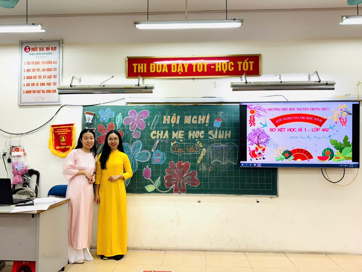 Two women standing in front of a chalkboard

AI-generated content may be incorrect.